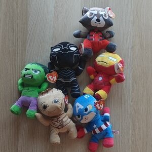 ORIGINAL 6 SET TY MARVEL BEANIE BABIES COLLETION (SIZE 7 INCH)